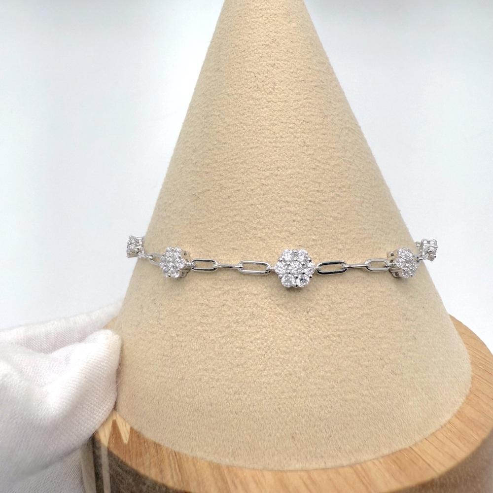 .925 Sterling Silver Cz Flower Bracelet - Picture 8 of 16